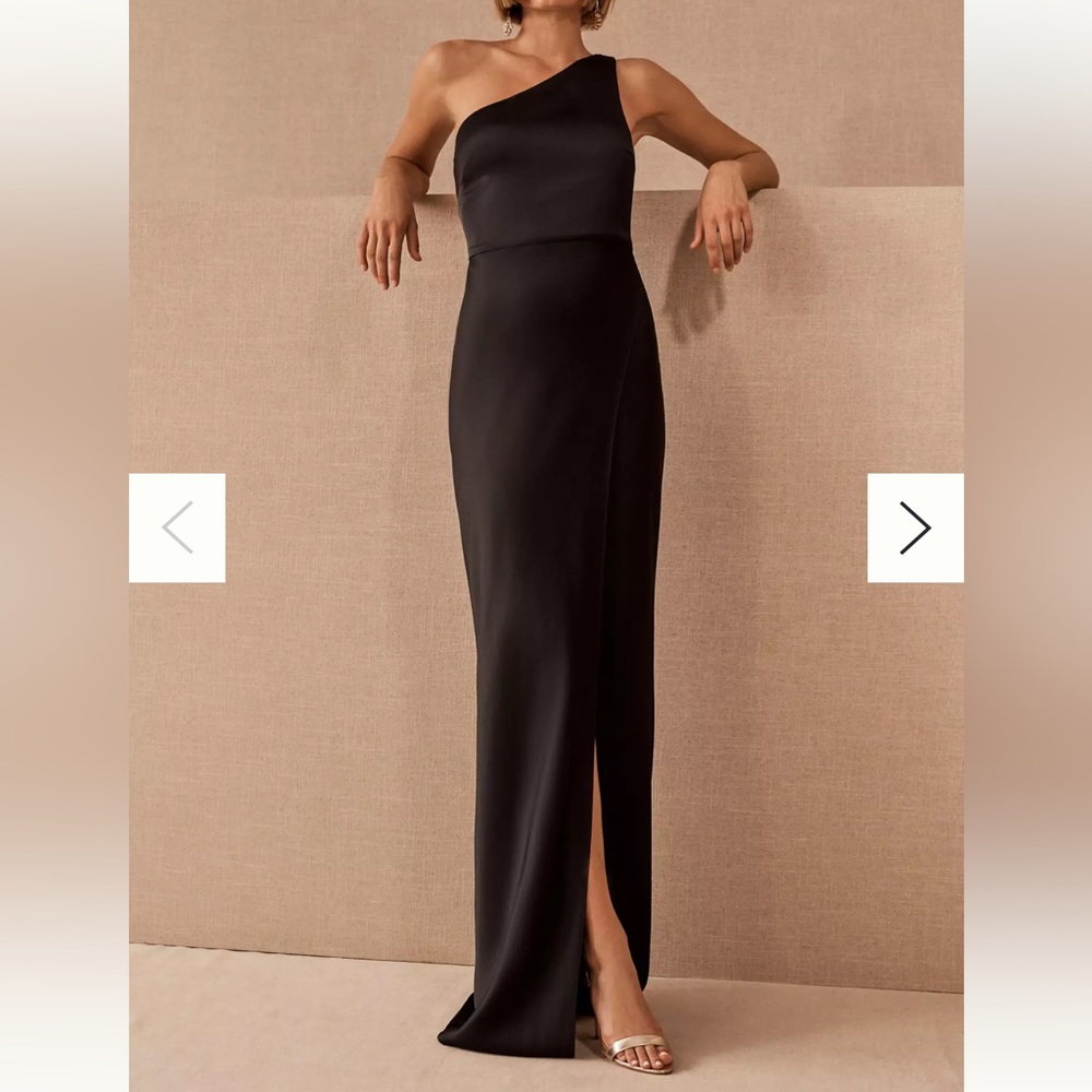 BHLDN Dylan One-Shoulder Satin Gown BLACK